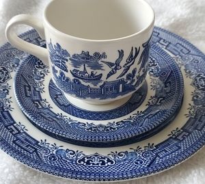 Set of 2 Churchill Blue willow 3 piece desert set